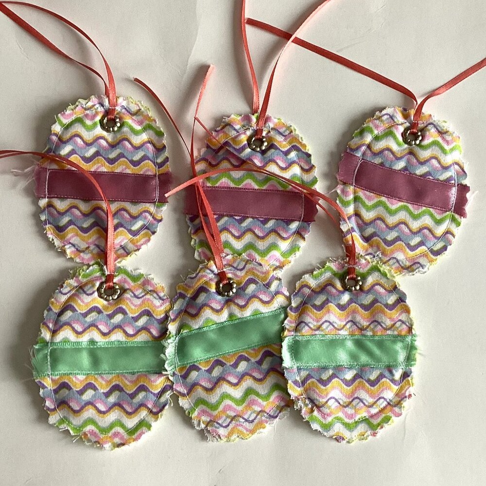 Easter Gift Tags Handmade Oval Egg Shaped Set of 6 Cherries Multicolored Gifts